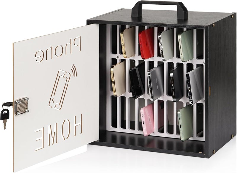 Lzttyee Cell Phone Holder Classroom 33 Slots Wooden Cell Phone Storage Cabinet Pocket Chart with Handle and Security Lock for Classroom Office (33 Grid Cabinet Black) - Image 1
